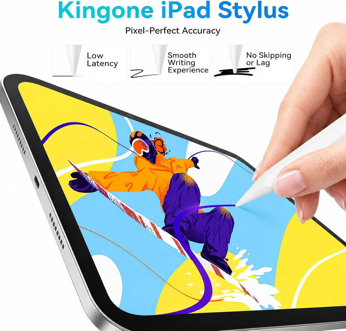 Kingone pencil for Apple iPad 2018-2026,2X Faster Charging & Palm Rejection & Tilt Sensitivity & Magnetic,Stylus Pen Compatible with iPad 6~11th,Pro 11"/12.9"/13",Air 3~5th,Air 11"/13",Mini 7/6/5th.