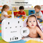 Extension Lead, Power Strips with 2 Way Outlets 4(4.5A, 2 Type C & 2 USB-A)