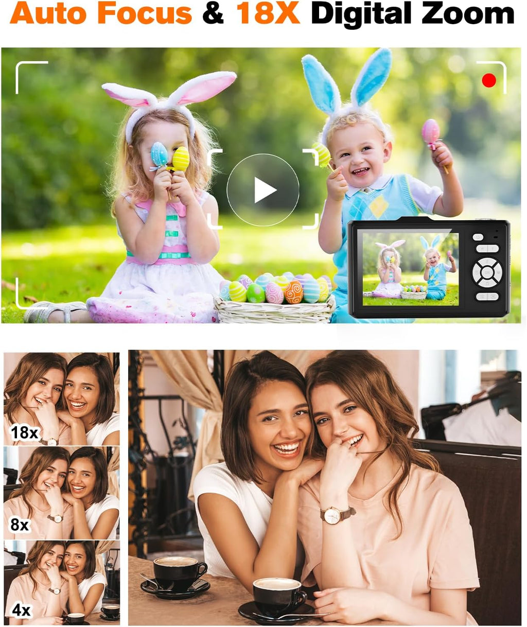 Digital Camera 4K 64MP Portable Vlogging Camera with 32GB SD Card