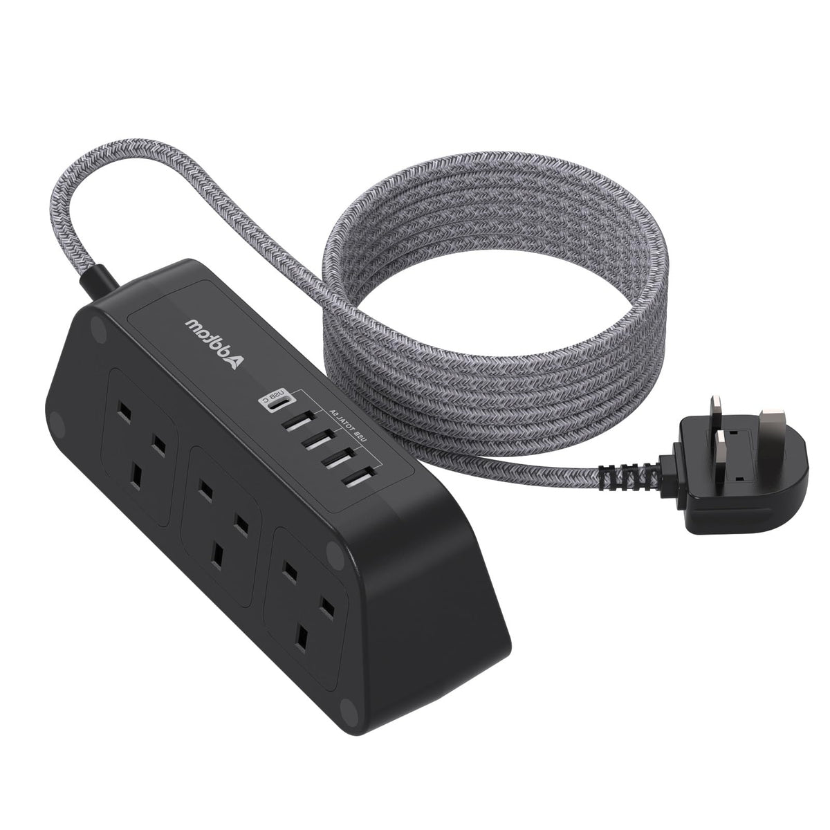 Extension Lead with USB Slots, 6 Way Outlets 5 USB (5A, 3 USB- C Port),1.6M