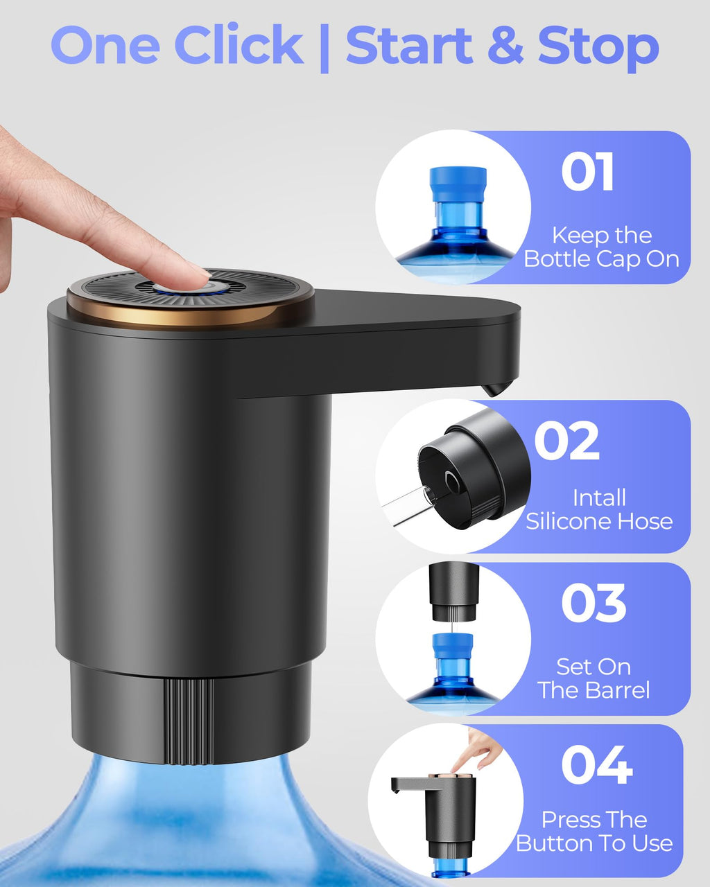 Water Jug Pump for 5 Gallon Bottle – Portable Electric USB-C Charging Dispenser, Dual Powerful Motors, Fast Flow, Fits 2-5 Gallon Jugs – Ideal for Home, Office, Camping, RV, Beige