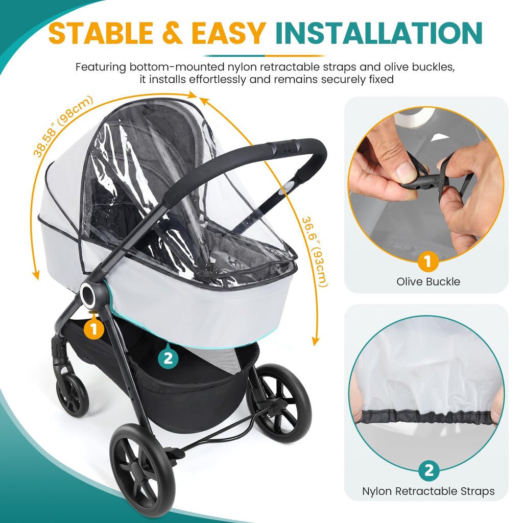 Orzbow Rain Cover for Pram, Large Viewing Window for Easy Access, Clear