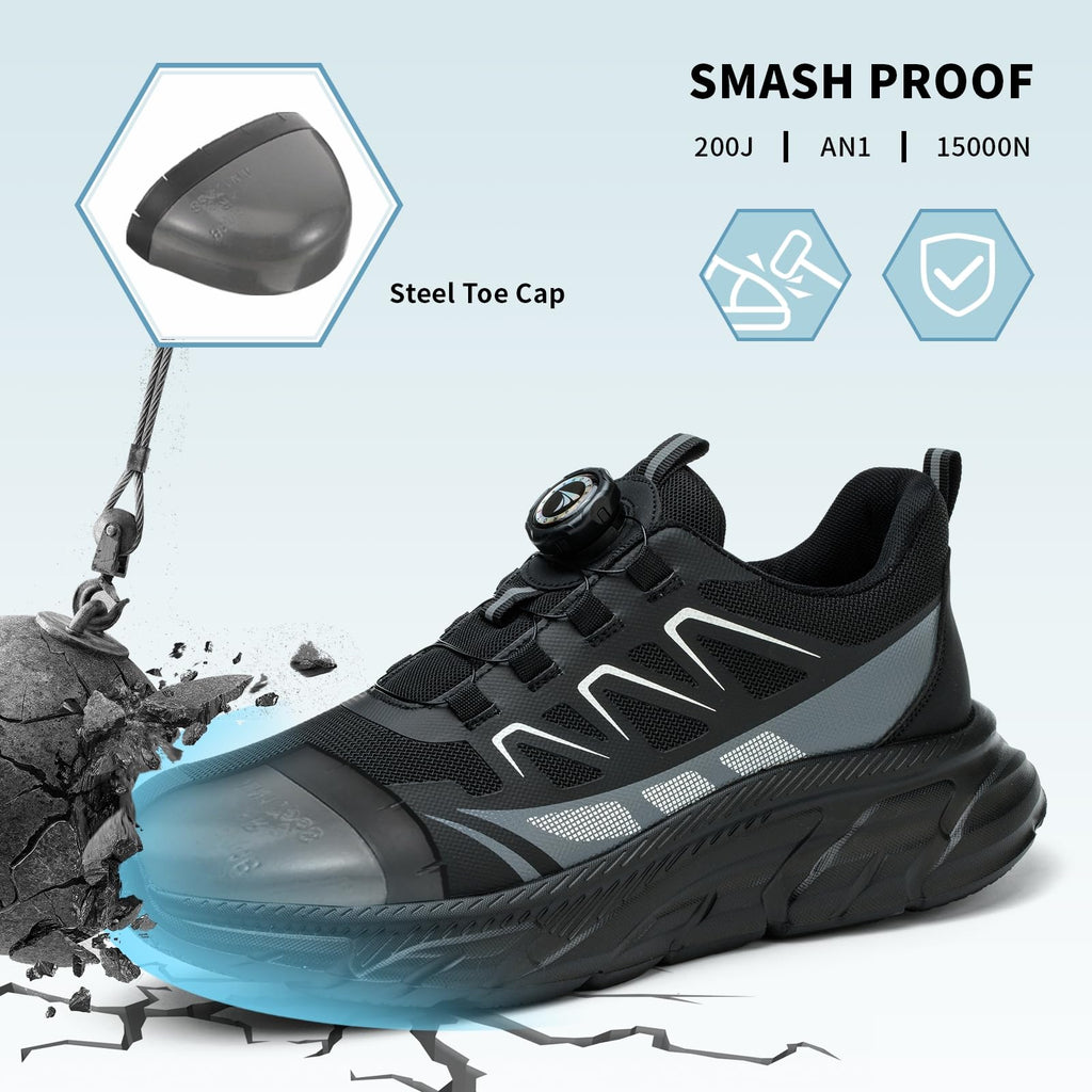 Safety Trainers Men Women Steel Toe Cap Trainers Lightweight Work Safety Shoes Breathable Non Slip Steel Toe Cap Boots Swivel Buckle Shoelaces