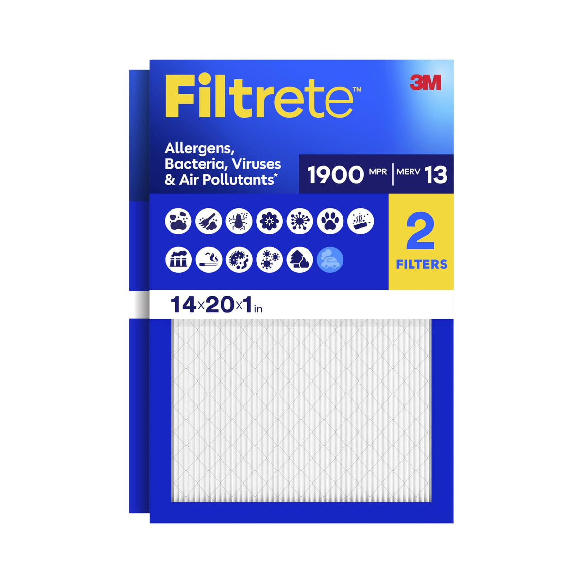 Filtrete 16x25x1 in. Air Filter, MERV 13, MPR 1900, 2 HVAC Filters