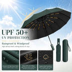 24K Strongest Windproof Travel Compact Umbrella Sturdy Frame Automatic Umbrella for Women & Men