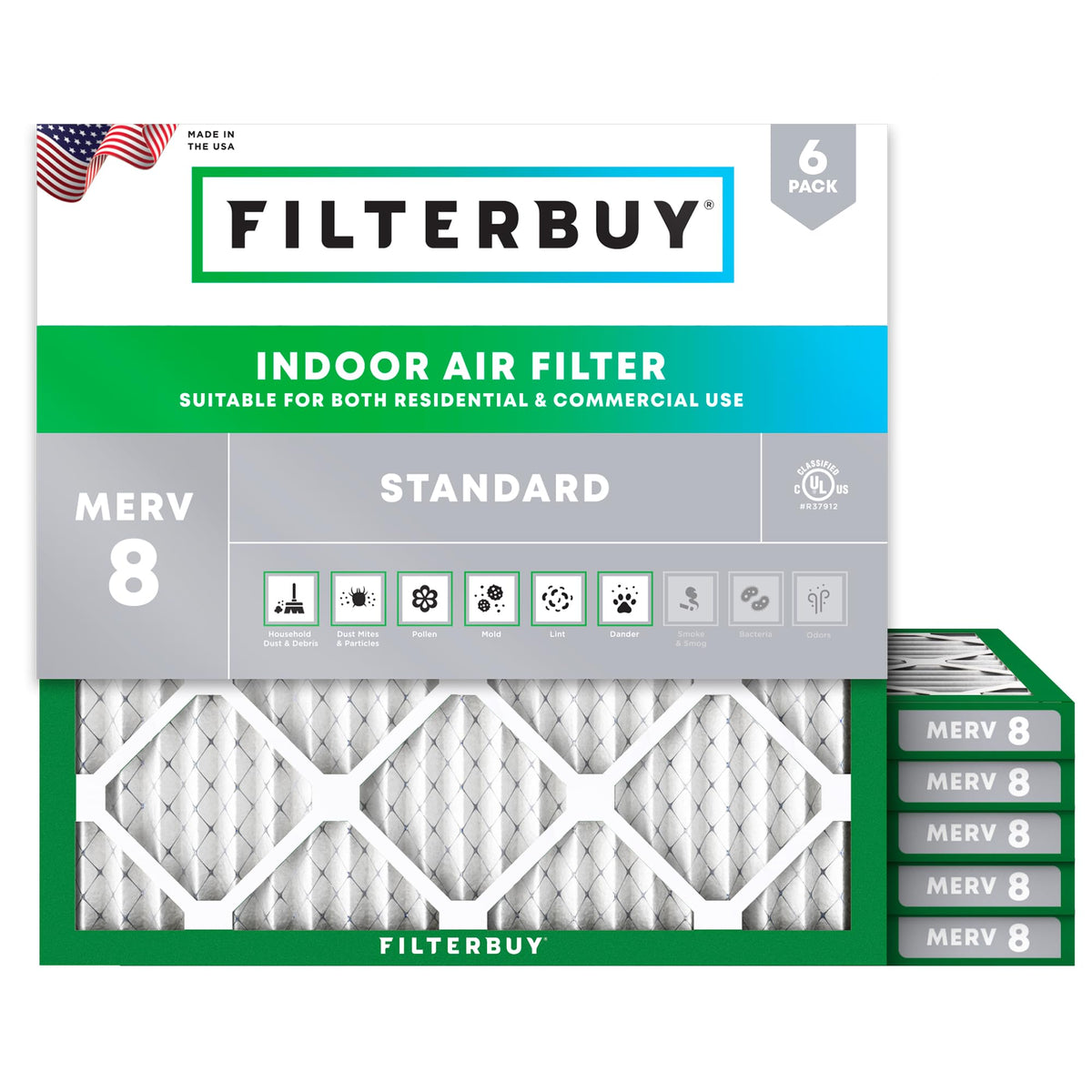 Filterbuy 30x32x1 Air Filter MERV 8 Dust & Allergy Defense (6-Pack)