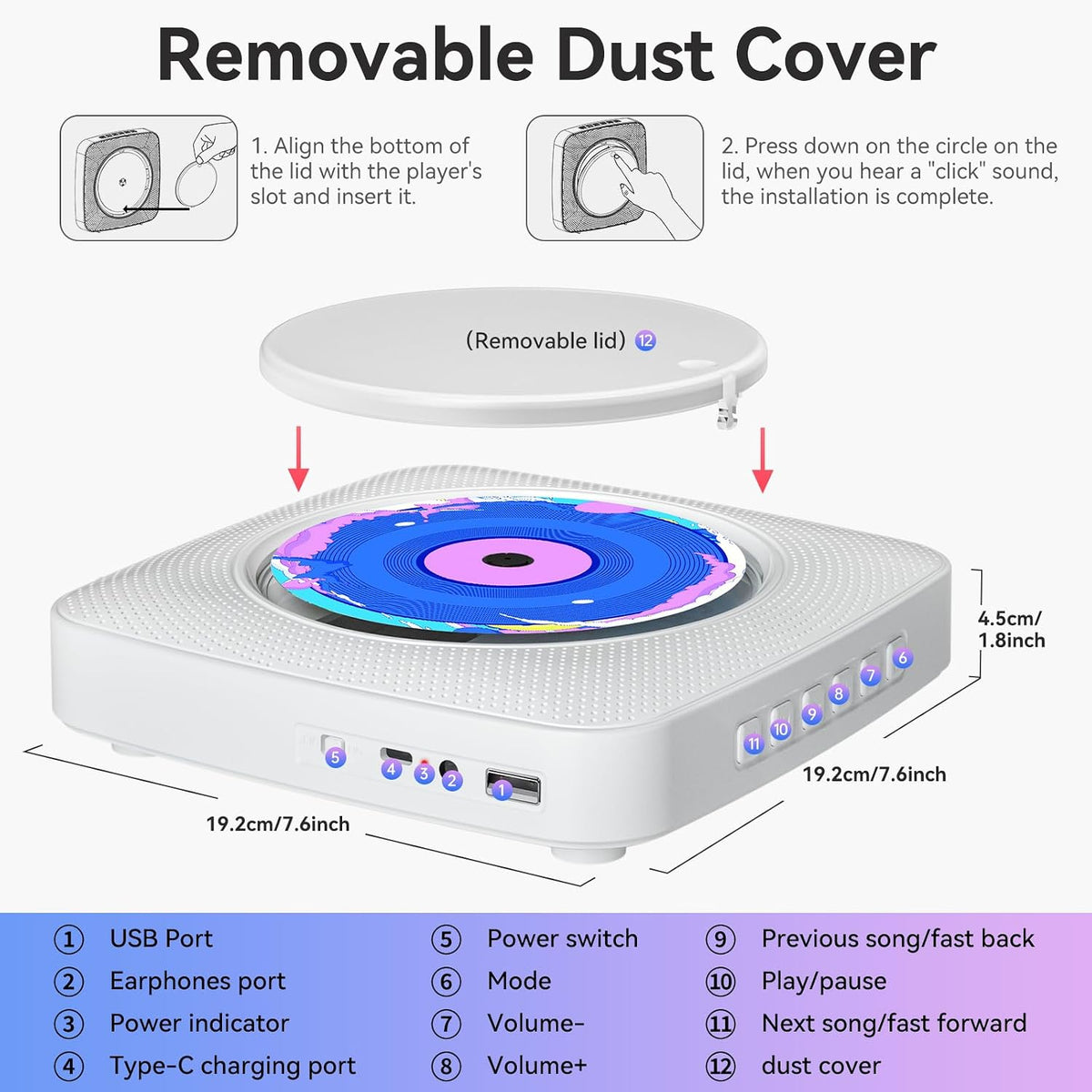 CD Player Portable: Kegaudio CD Players for Home with Speakers Bluetooth