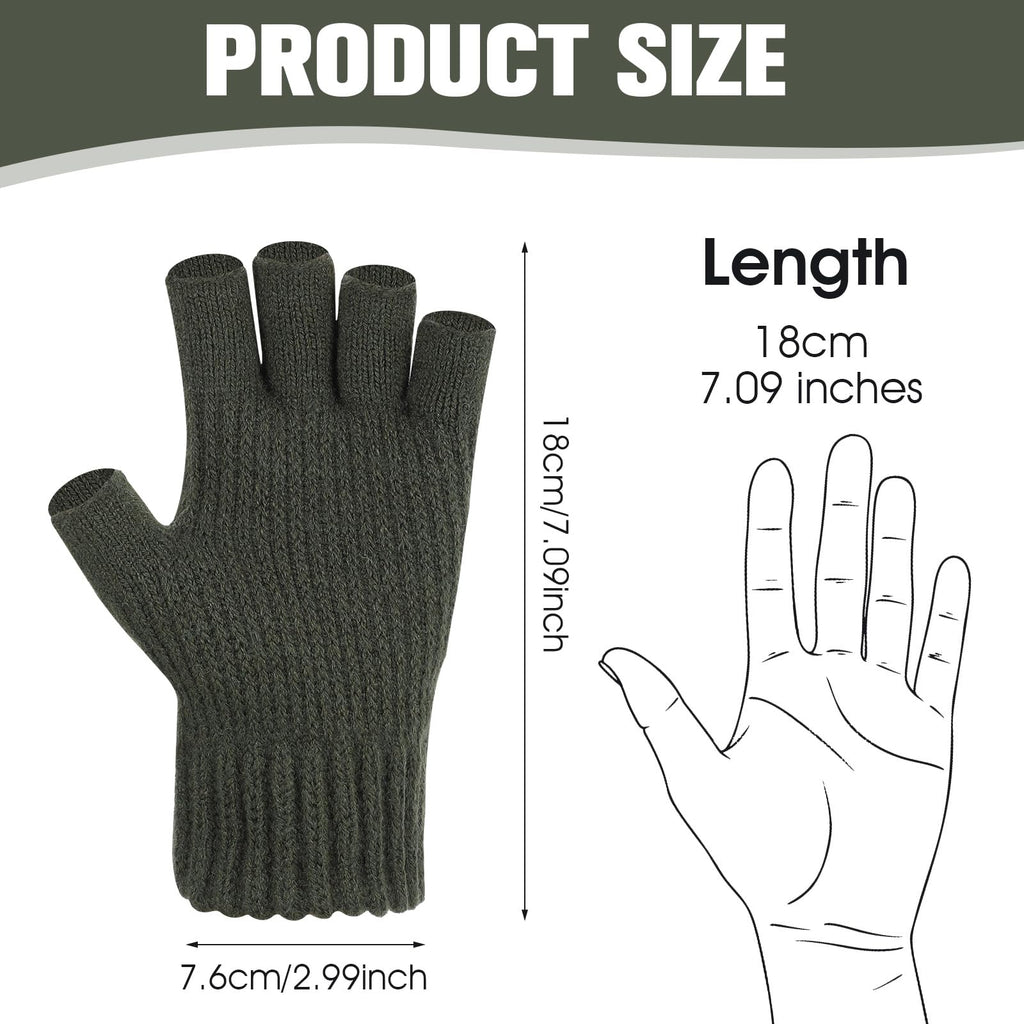 Grevosea 2 Pair Fingerless Warm Gloves - Winter Half Finger Gloves Thickened Knit Touchscreen Stretchy Mittens for Men Women