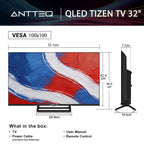 Antteq 32 Inch TV, Central Stand Design TV 720P Freeview HD Dolby Audio DVB T2/S2 LED Television, HDMI USB Media Player Monitor PS5 Xbox, Standard Nonsmart TV Small Screen for Bedroom Kitchen Black