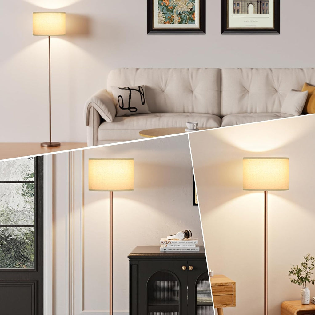 Ambimall Floor Lamp for Living Room with Smart Light Bulb, RGB + Stepless Dimmable Colors Temperature & Brightness(White Shade & Black Pole)