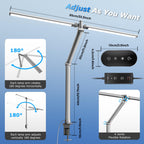 Airlonv LED Desk Lamp with Clamp, 17" Stepless Dimming Light, Black