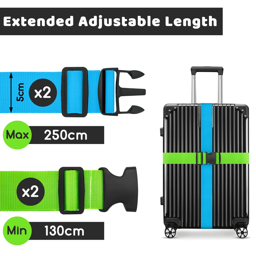 WISYOK Luggage Straps Extended, 4 Pack, 130-250cm Adjustable, Pink SkyBlue