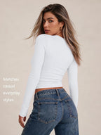 LILLUSORY Long Sleeve Tops Women Crew Neck Y2k T Shirts