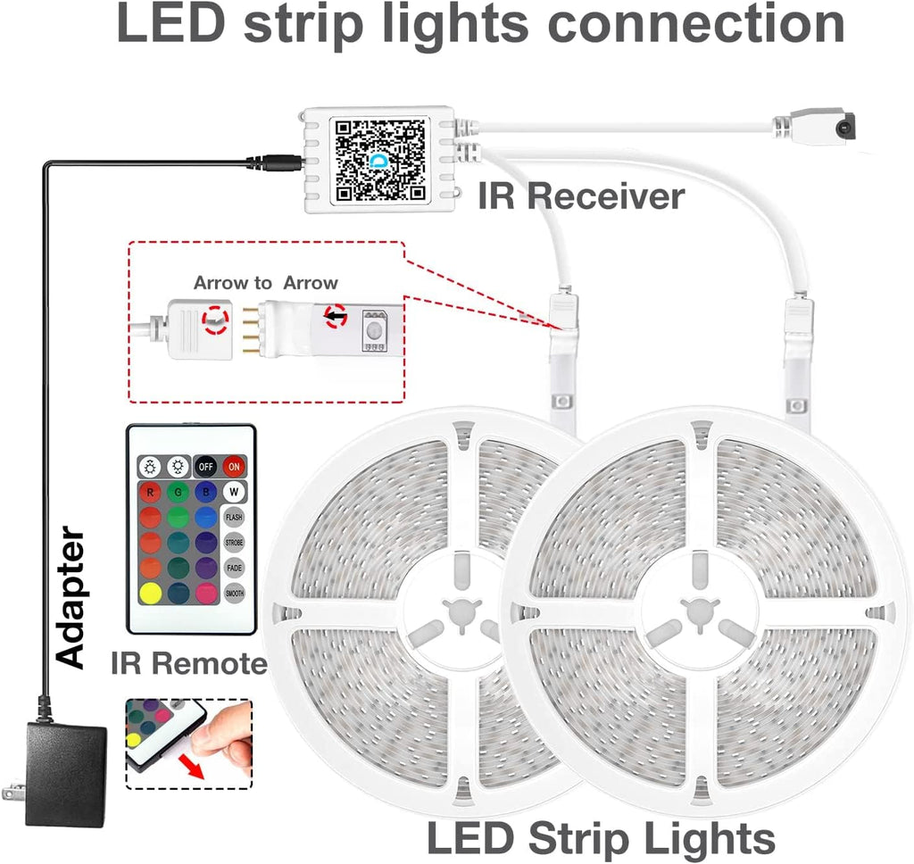 DAYBETTER LED Strip Lights 130ft Lights Strip for Bedroom, Desk, Indoor Room Bedroom Birthday Gifts RGB Decor with Remote and 24V Power Supply