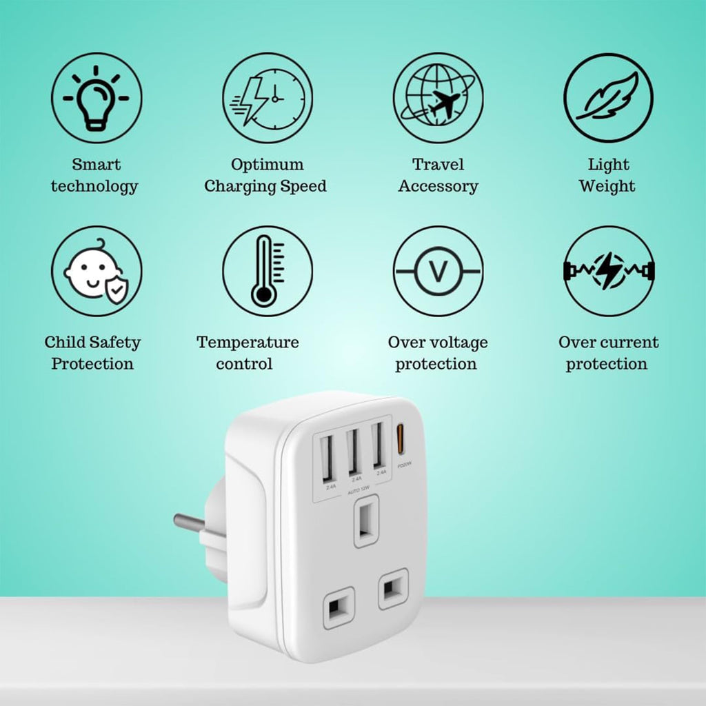 Double Dragon 2-Pack UK Electric Toothbrush & Shaver Plug Adapter | 2-Pin to 3-Pin Bathroom Converter | Supports UK EU Round & US Flat 2-Pin Plugs | 1A Fused | Compatible with Oral-B, Braun, Philips