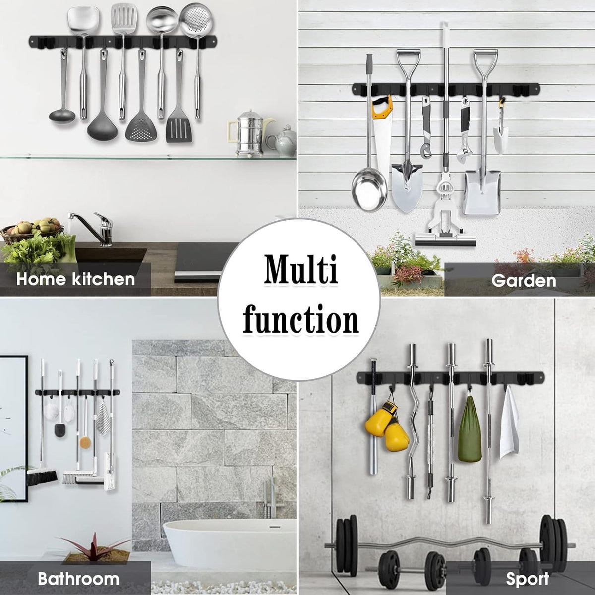 AceMining Broom Holder Wall Mount, 5 Racks 4 Hooks Heavy Duty Mop Organizer