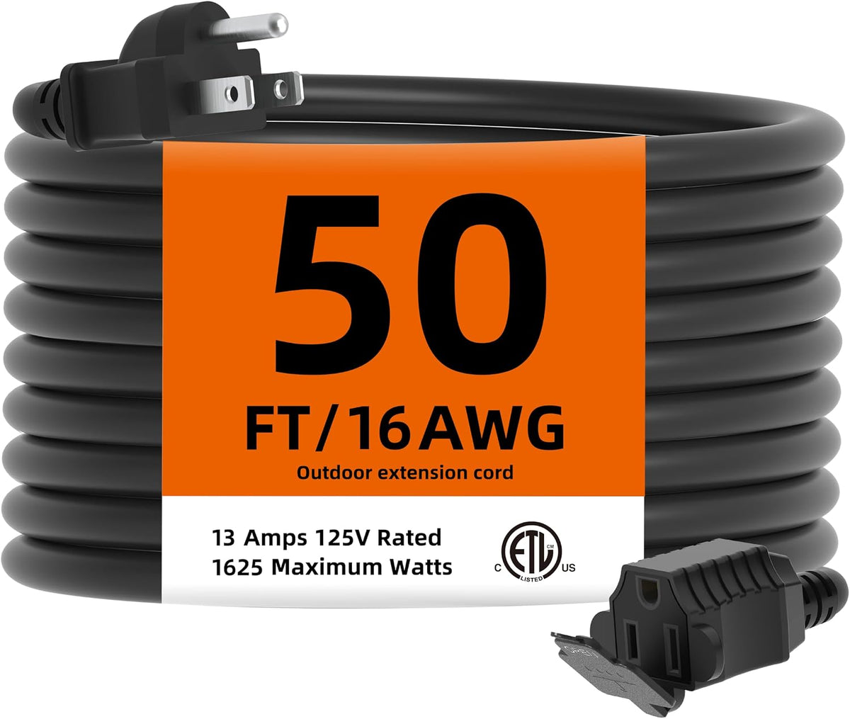 TiFFCOFiO Indoor Outdoor Extension Cord Waterproof, 40 Feet 3 Prong Power Cord for Home and Garden, 16 AWG, 13A/1625W, ETL Listed