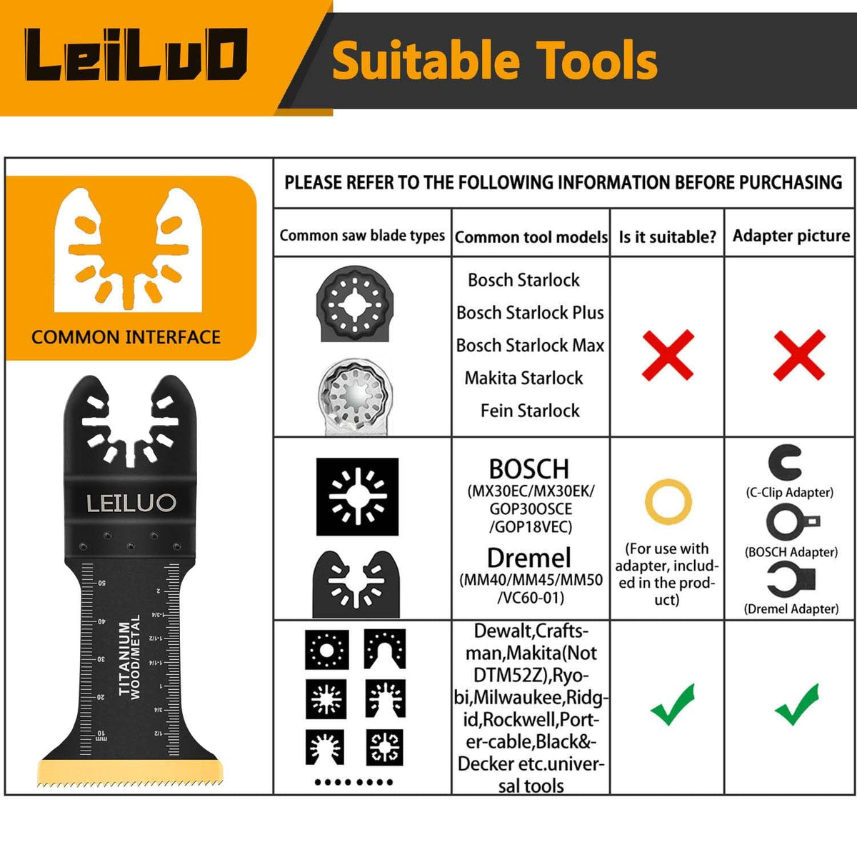 LEILUO 32Pcs Oscillating Tool Blades Wood Metal Multitool Blades Set