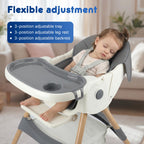 Baby High Chair Foldable Highchair, High Chairs for Babies and Toddlers Adjustable Height & Reclining Seat Detachable Double Tray, Ergonomic Feeding Portable Highchairs for Newborn 6 Months to 5 Years