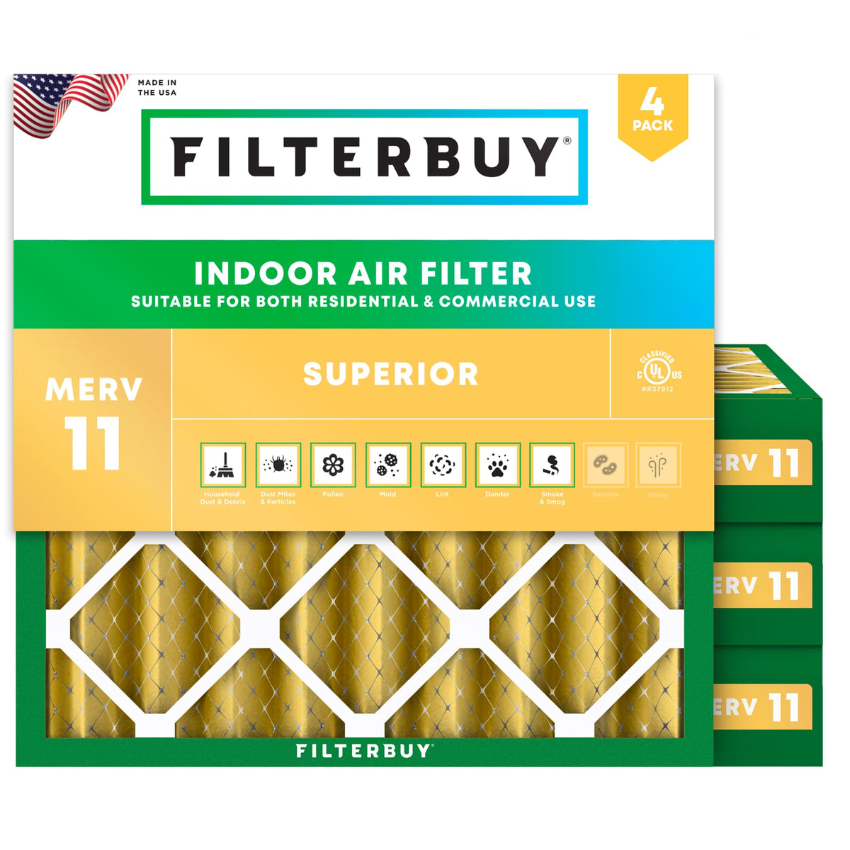 Filterbuy 16x20x1 Air Filter MERV 11 Pet & Allergy Defense (4-Pack)