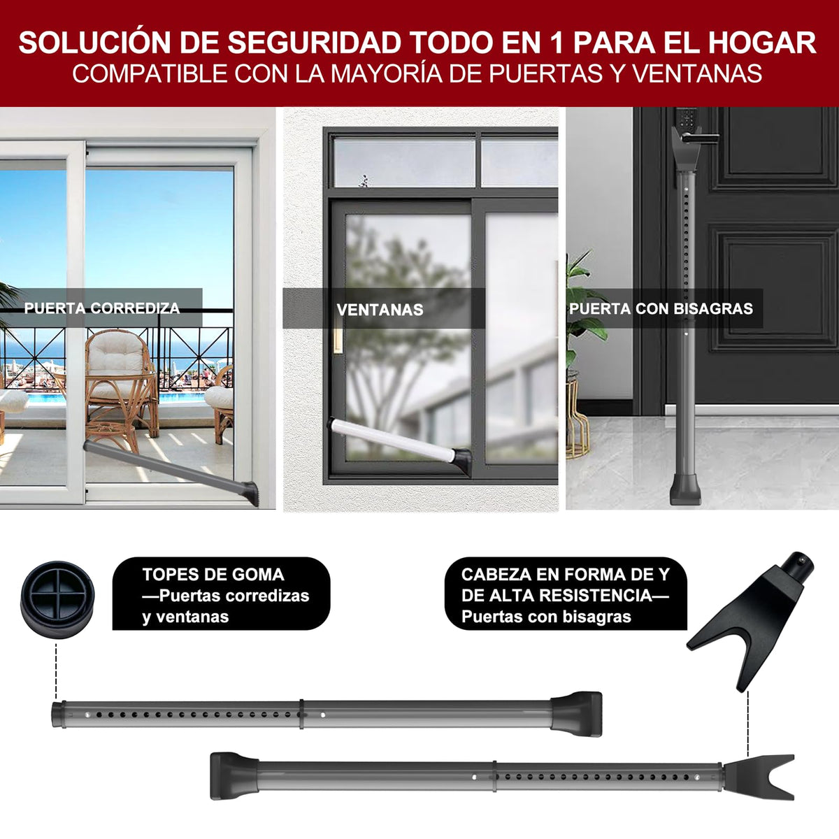 AceMining Door Security Bar, Patio Door Lock, 20-50 in