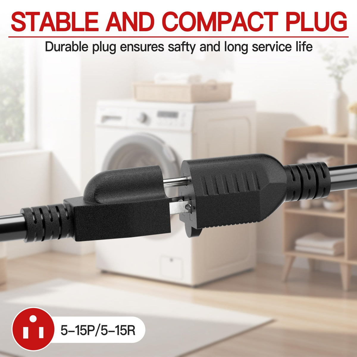 Skrizcable 16/3 15 FT Outdoor Extension Cord Waterproof, Black Power Cord