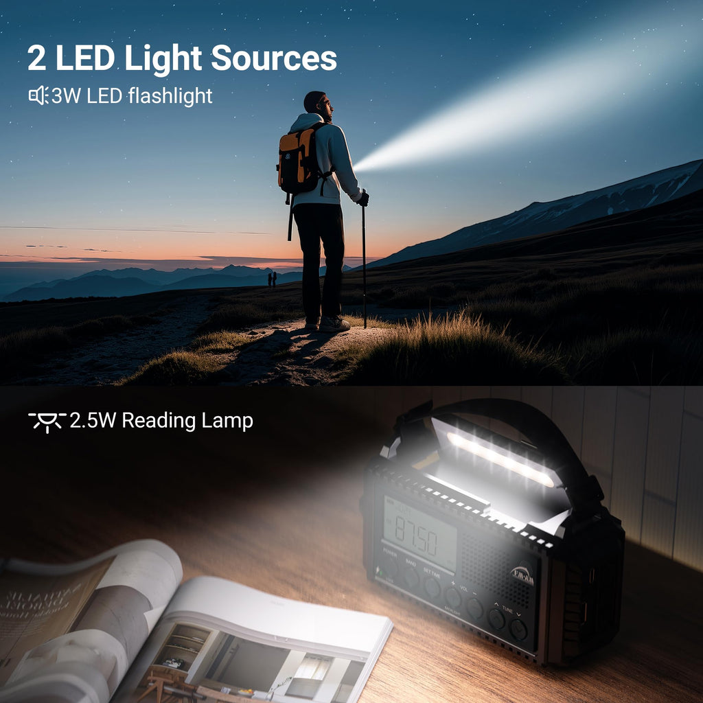 Mesqool Portable Wind Up Hand Crank and Solar Powered Radio with USB Phone Charger, Emergency Radio with SOS Alarm and Flashlight, AM/FM/SW Radio with 12000mAh Rechargeable Battery for Outdoor