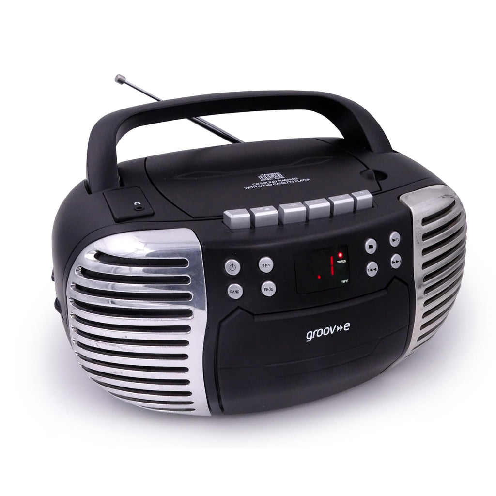 Groov-e Original Boombox - Portable CD Player with Bluetooth, Radio, 3.5mm Aux Port, & Headphone Socket - LED Display, 2 x 1.2W Speakers - Battery or Mains Powered - Blue