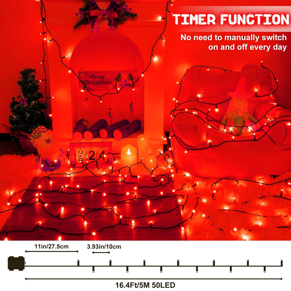 Christmas Lights Outdoor Battery Operated String Lights Total 100LED 33Ft with Timer 8 Modes 16.4Ft*2 Waterproof Outdoor Indoor for Christmas Decor, Warm White, 2-Pack