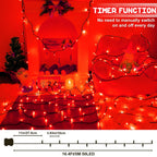 Christmas Lights Outdoor Battery Operated String Lights Total 100LED 33Ft with Timer 8 Modes 16.4Ft*2 Waterproof Outdoor Indoor for Christmas Decor, Warm White, 2-Pack