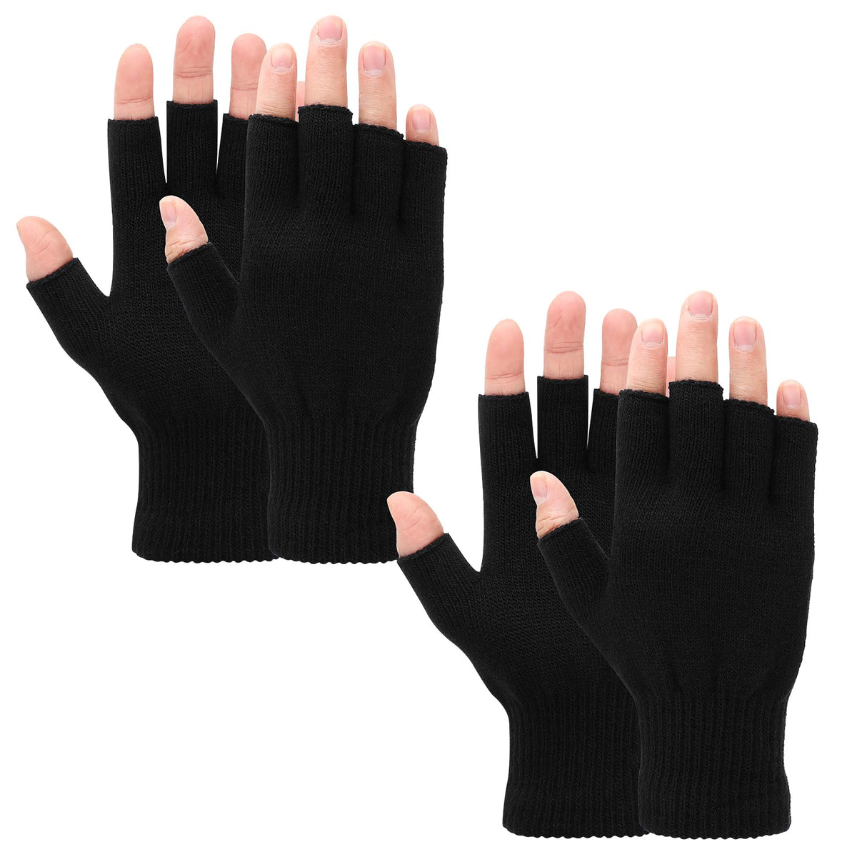 Grevosea 2 Pair Fingerless Warm Gloves - Winter Half Finger Gloves Thickened Knit Touchscreen Stretchy Mittens for Men Women