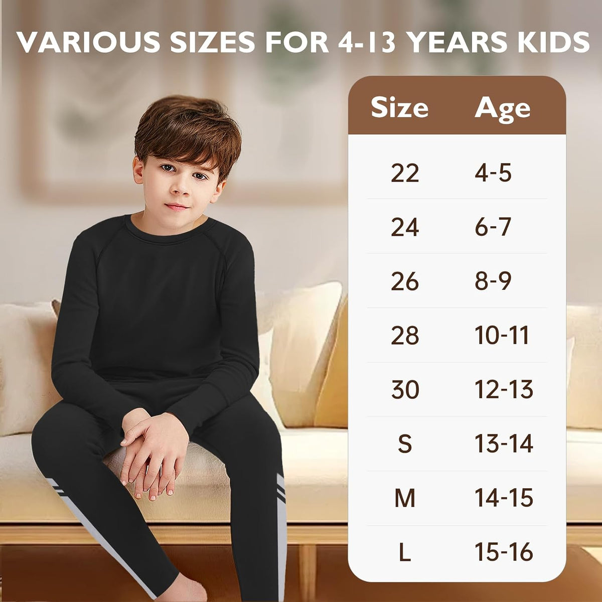 Kids Base Layer - Fleece Lined Athletic football skins, Warm Football Skins Long Sleeve Top and Leggings Compression Set, Reflective Line Thermal Underwear for Biking, Ski & Running