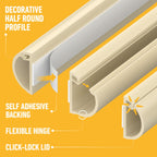 D-Line 30x15mm Cable Trunking 4m Multipack, Half Round Profile, Self-Adhesive Wire Cover, Paintable Cable Management - 10x 30mm (W) x 15mm (H) x 40cm Lengths and Accessories - Aluminium-Effect