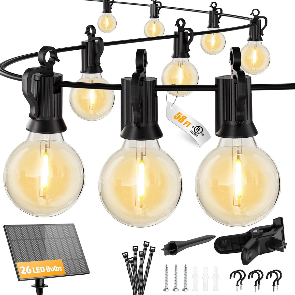 Brightown 52FT Solar String Lights Outdoor Waterproof, Last 30+ Hrs Runtime