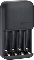 Amazon Basics Battery Charger for Rechargeable AA and AAA NiMh Batteries – UK Plug, 4-Bay, Black