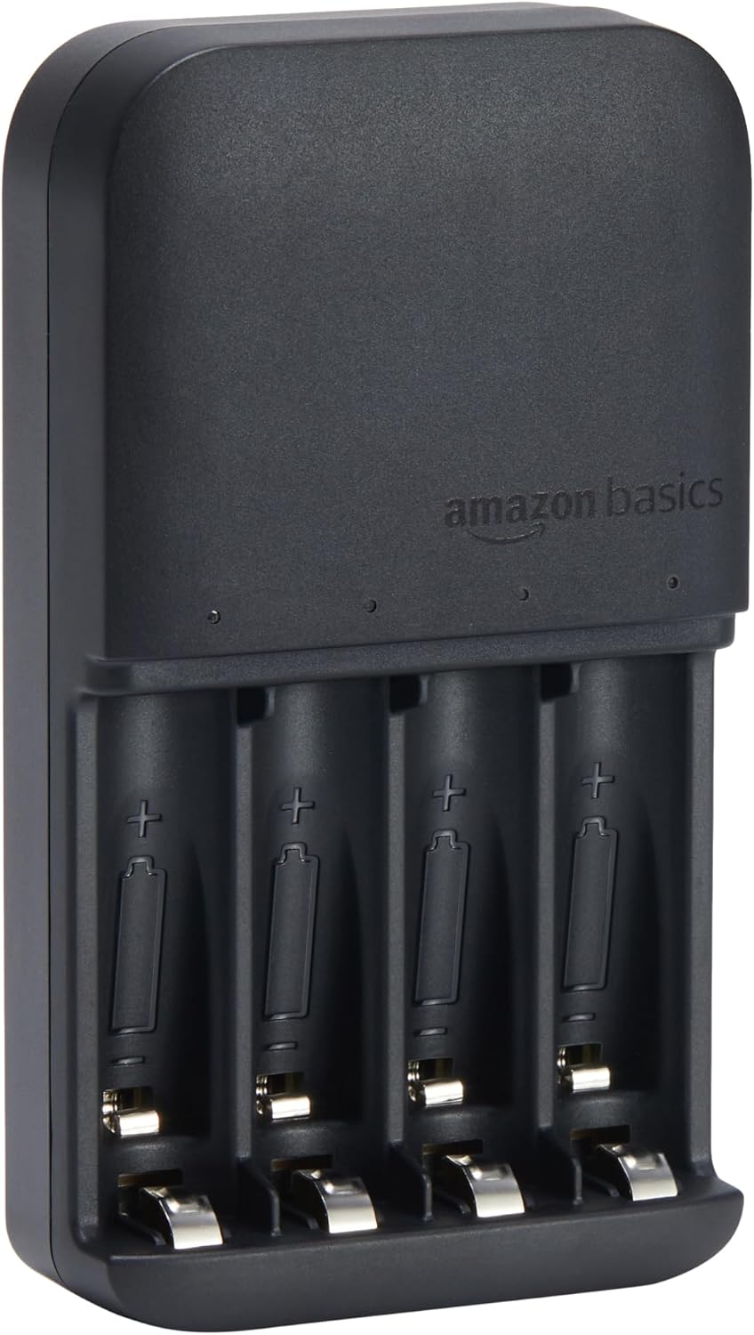 Amazon Basics Battery Charger for Rechargeable AA and AAA NiMh Batteries – UK Plug, 4-Bay, Black
