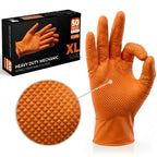 The Real Touch Nitrile Gloves, 50 Count, Heavy-Duty Disposable Mechanic Gloves, Diamond Textured, Latex & Powder-Free, Non-Slip, Extra Thick, Ideal for Automotive, Industrial Tasks (Black - 50, L)