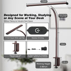 Airlonv LED Desk Lamp with Clamp, 17" Stepless Dimming Light, Black