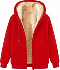 Womens Teddy Fleece Hoodies Sherpa Lined Fuzzy Jacket with Pockets Full Zip Hooded Adjustable Sweatshirts Ladies Winter Warm Jumper Coat Outwear Thermal Outfits Clothing