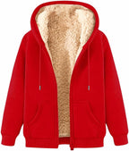 Womens Teddy Fleece Hoodies Sherpa Lined Fuzzy Jacket with Pockets Full Zip Hooded Adjustable Sweatshirts Ladies Winter Warm Jumper Coat Outwear Thermal Outfits Clothing
