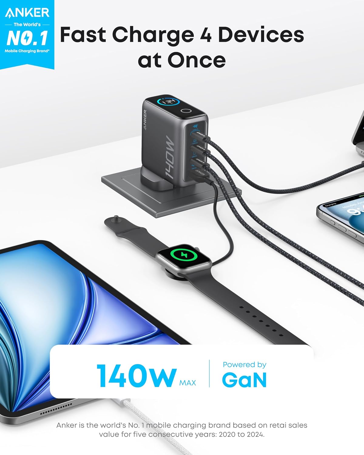 Anker 140W GaN USB C Foldable Plug, Fast Charger for iPhone 18 Pro Max