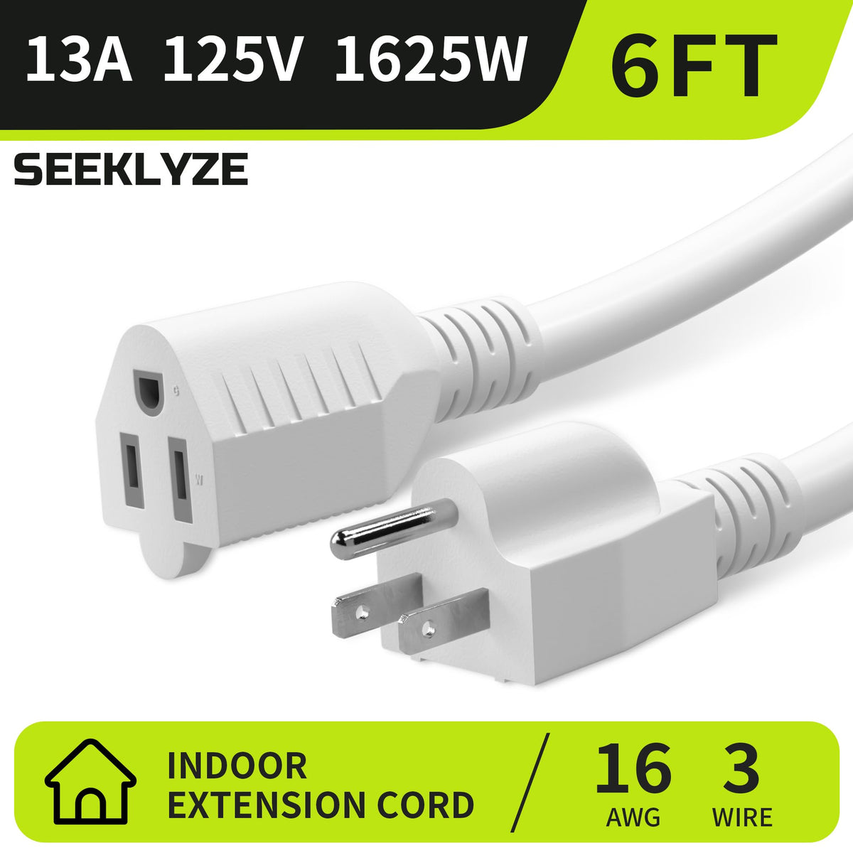 16/3 Black Extension Cord 6 FT Indoor, Short Extension Cord