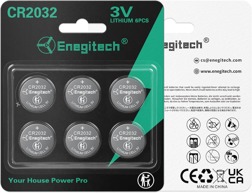 Enegitech CR2032 Batteries, 2032 Lithium 3V Coin Battery, 6 Pack