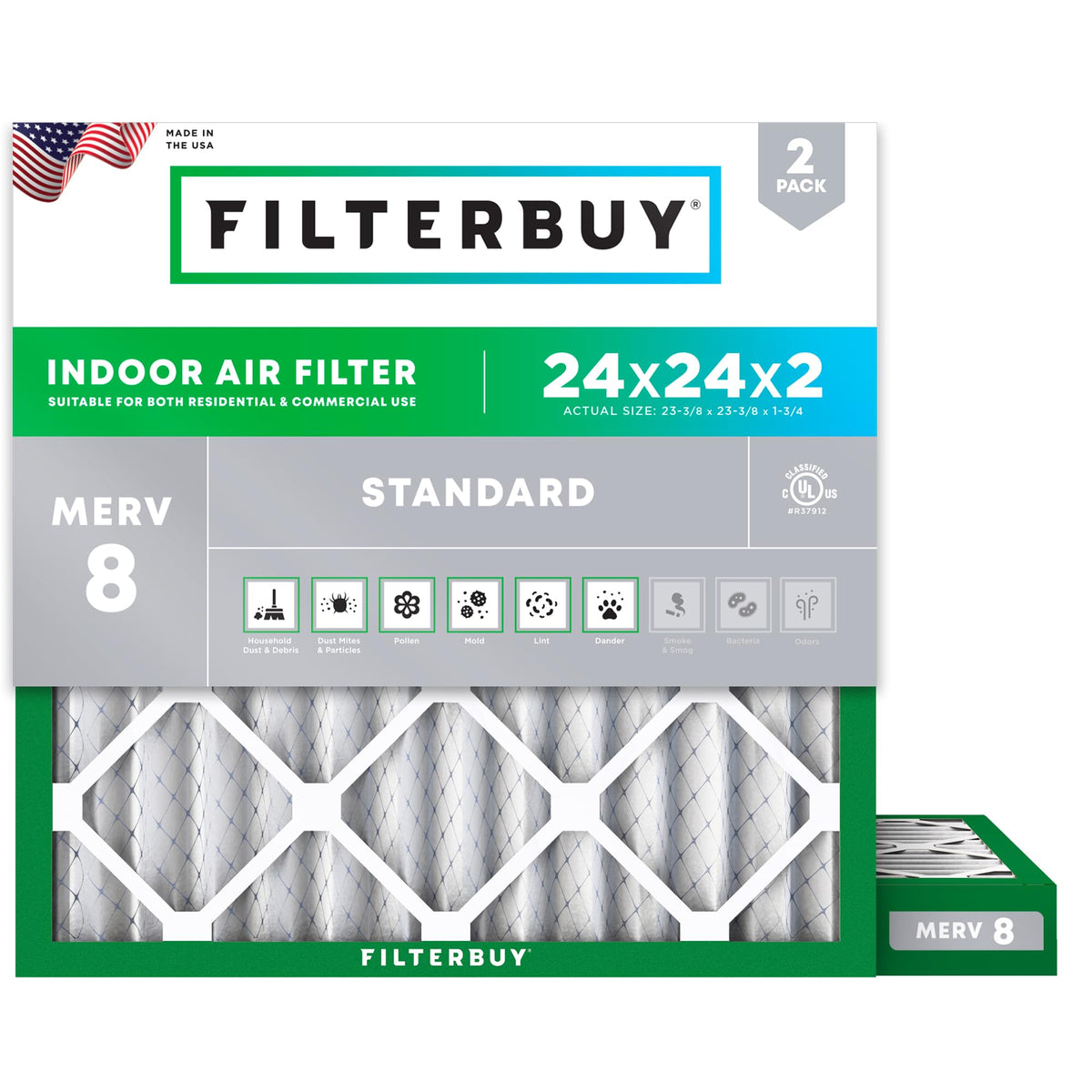 Filterbuy 18x18x1 Air Filter MERV 8 Dust & Allergy Defense (2-Pack)