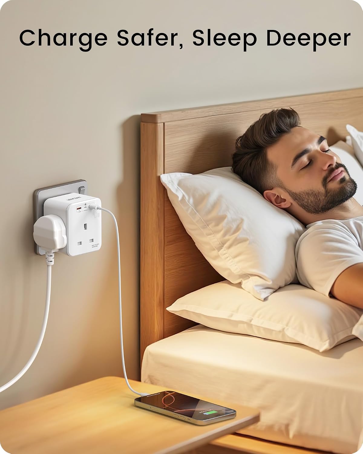 LENCENT 3 Way Plug Extension Socket with 2 Fast Charge USB, PD45W USB C