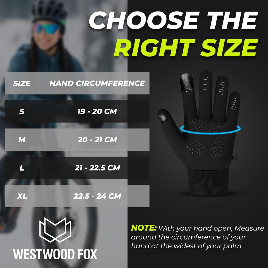 WESTWOOD FOX Winter Thermal Gloves Windproof Running Gloves Touch Screen Warm Anti Slip Silicone Cycling Gloves for Men Women,Elastic Cuff for Driving