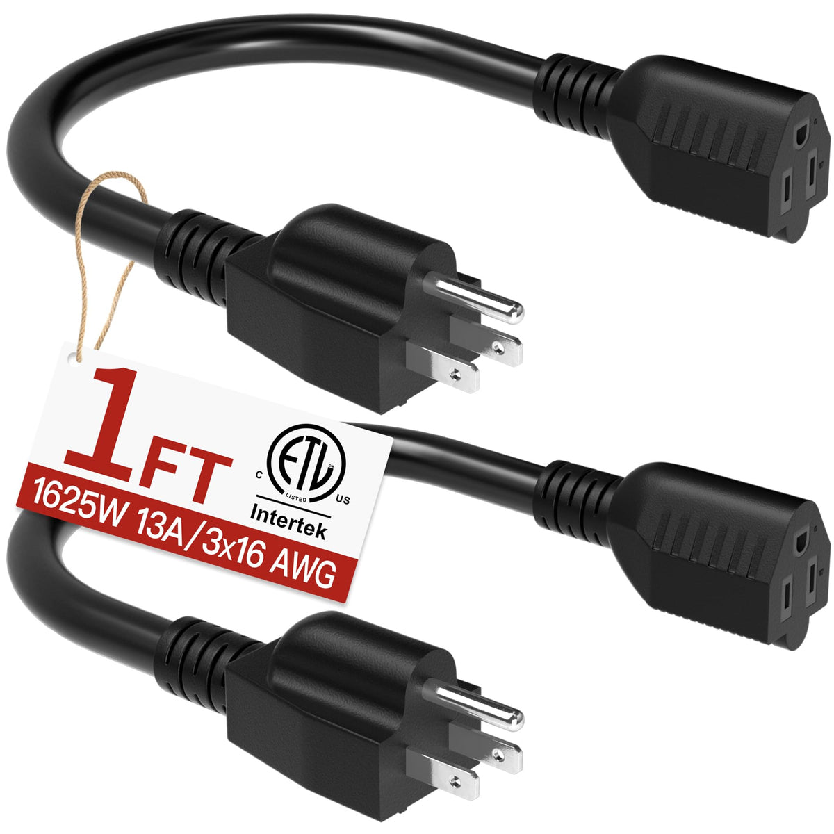 Skrizcable 16/3 15 FT Outdoor Extension Cord Waterproof, Black Power Cord