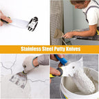 suokoun Paint Wallpaper Scraper Set, 2'', 4'', 6'', 8'' Stainless Steel Paint Scraper Set with Soft Handle, Plastering Tools for Drywall(4 Pack)
