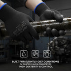 Rainberg Pack of 12 or 24 Safety Gloves, Work Gloves, with Secure Grip on Palm & Fingers, PU and Nylon Non-Slip Gloves, Ideal for General Duty Work, Gardening. (Pack of 12 Pair's, Large)