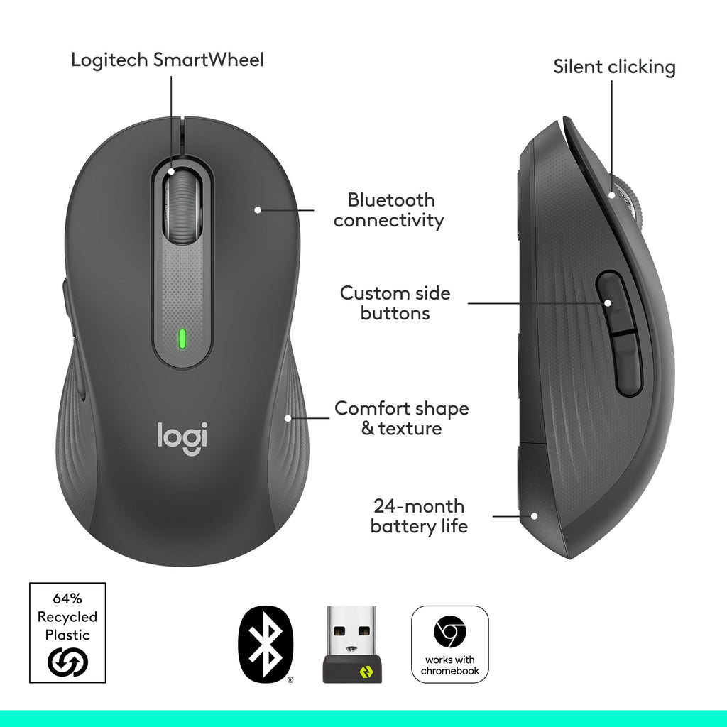Logitech Signature M650 L Full Size Wireless Mouse - For Large Sized Hands